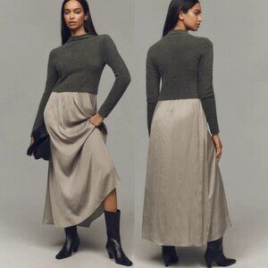 Anthropologie Long Sleeve Dress in Olive and Taupe